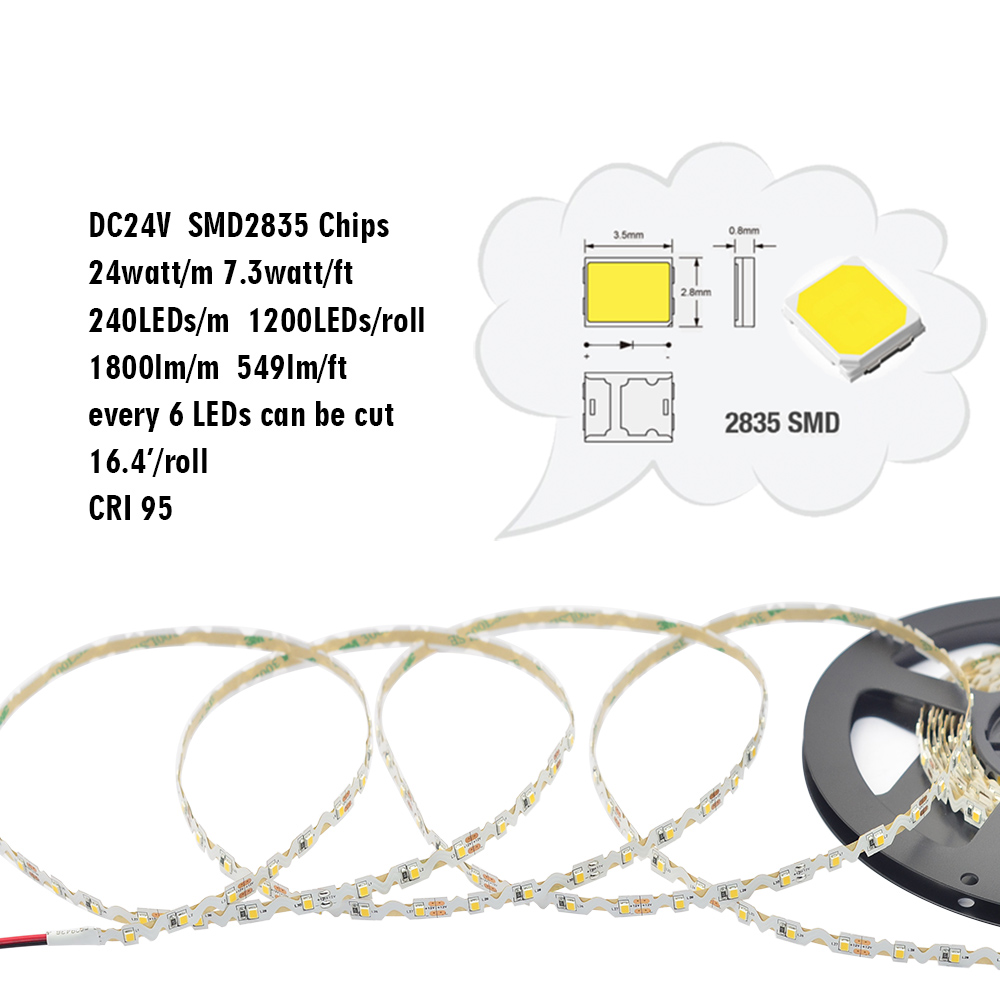 Single Row Series DC12-24V 2835SMD High CRI 95 1200LEDs Waterproof Optional Lighting Flexible LED Strip Lights, 5m/16.4ft Per Reel By Sale Single Row Series DC12-24V 2835SMD High CRI 95 1200LEDs Waterproof Optional Lighting Flexible LED Strip Lights, 5m/16.4ft Per Reel By Sale